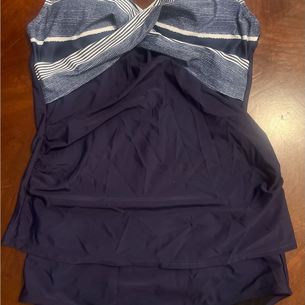 Navy and White Striped Tankini Top by Summer Mae Size Large